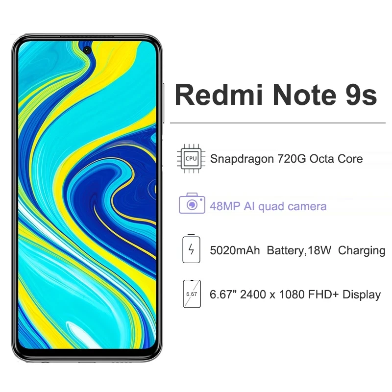 Глобальная версия Xiaomi Redmi Note 9S 6 ГБ 128 Гб Смартфон Snapdragon 720 Octa Core 48MP Quad камеры 5020 мАч