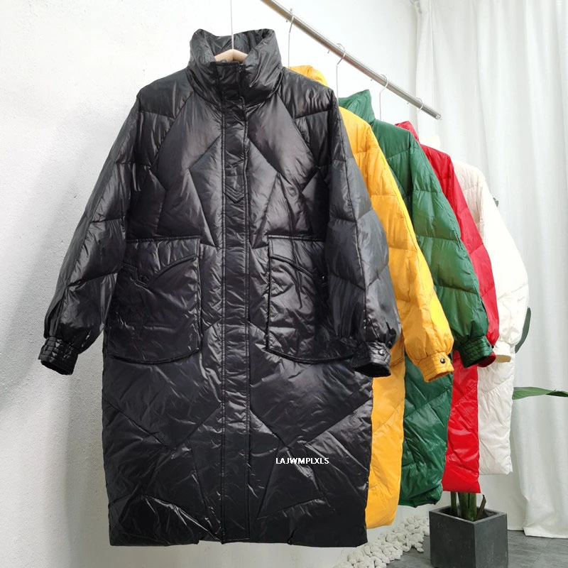 Женский плотный зимний пуховик с воротником стойкой длинная куртка большого