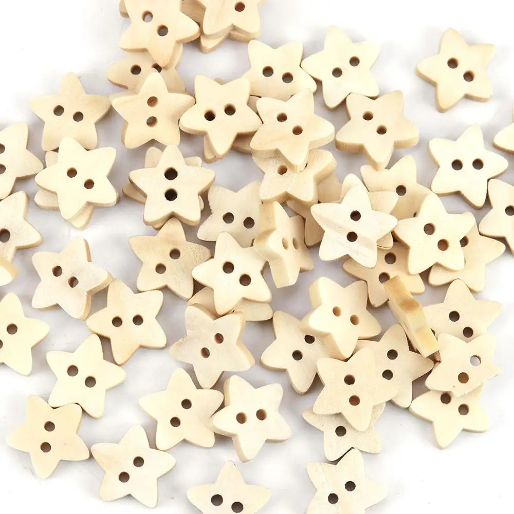 

Wood Sewing Button Scrapbooking Stars Pale Yellow Two Holes 13mm( 4/8") x 13mm( 4/8"), 25 PCs
