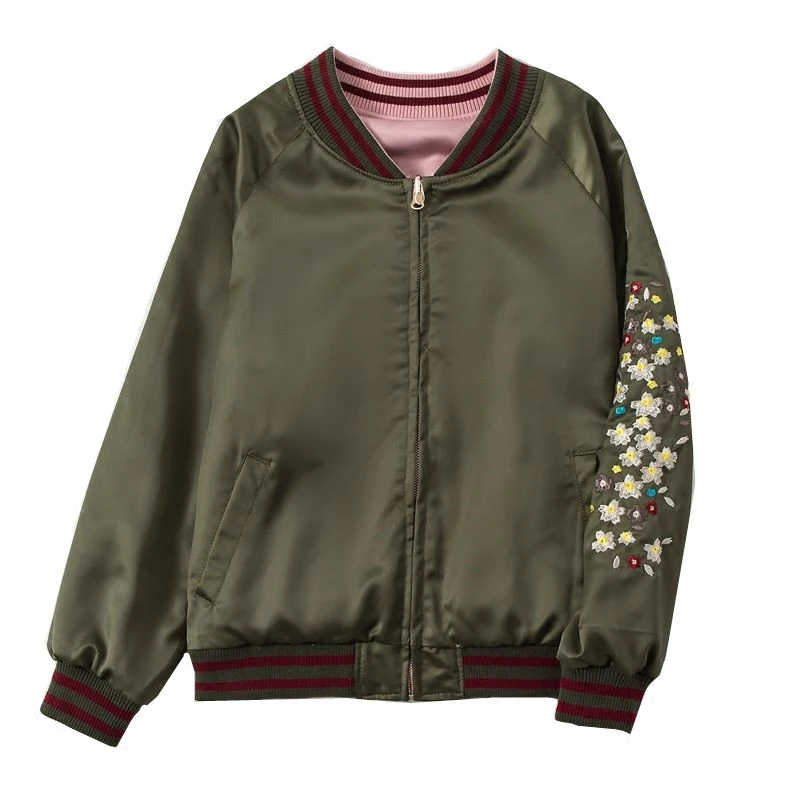 Бейсбольная куртка с вышивкой Феникс обеих сторон Короткая атласная на молнии