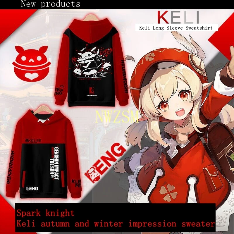 

2020 New Game Genshin Impact Spark Knight KLEE Creative Autumn/Winter Impression Sweatshirt Anime Digital Print Hooded Jacket