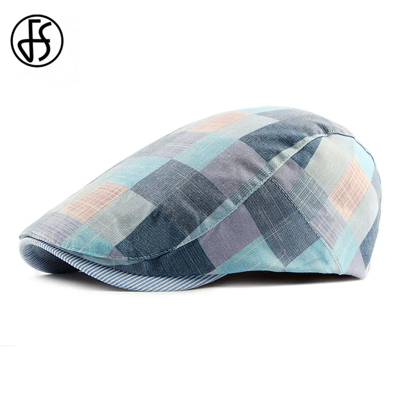 Кепка унисекс клетчатая на плоской подошве из хлопка весну/лето|Женские береты| |