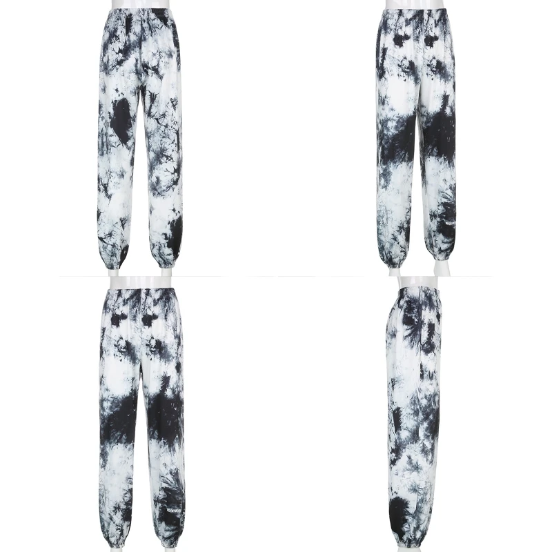 

Women High Waist Baggy Jogger Pants Black White Tie-Dye Letters Printed Loose Sweatpants Harajuku Casual Harem Trousers