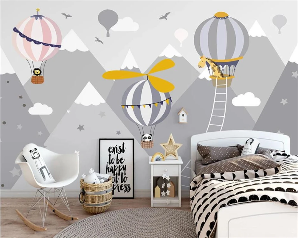 

Beibehang Angepasst moderne Nordic hand-painted heiße luft ballon kleine tier kinder zimmer hintergrund tapete