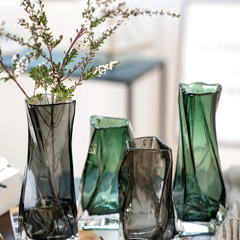 

European style creative geometric glass vase living room water planting flower arrangement, table decoration ornaments