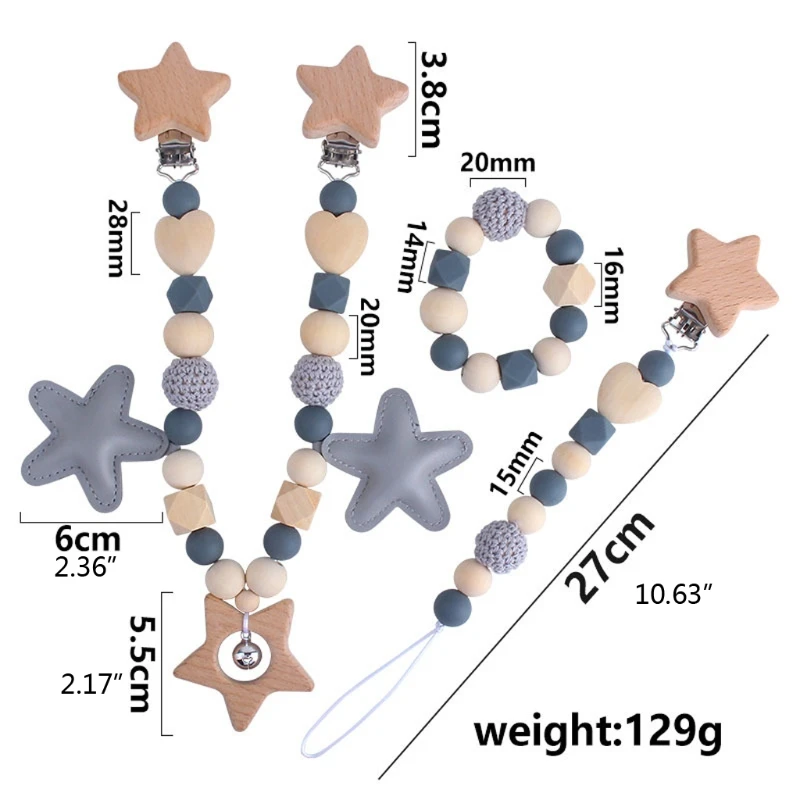 

Wooden Teether Baby Play Gym Pacifier Clip Chain Silicone Beads Dummy Clip Baby Teether Stroller Toys Pram Chain Clip Bell