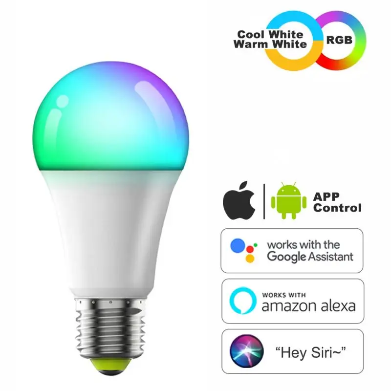 

LED Colour Smart Light Bulb WiFi E27 Neon Lamp Siri Voice Control Alexa Google Home Assistant APP Remote Magic Hue RGB White