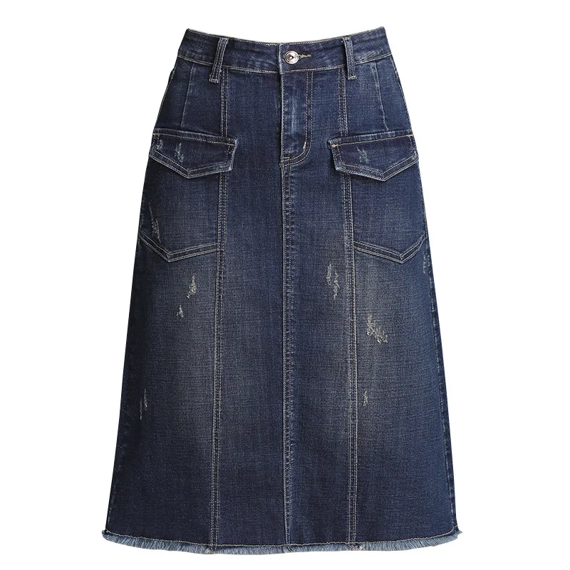 

2021 Spring & Autumn New Plus Size Loose Denim Skirt High Waist Thin All-match Casual Blue Women A-line Long Skirt Free Shipping