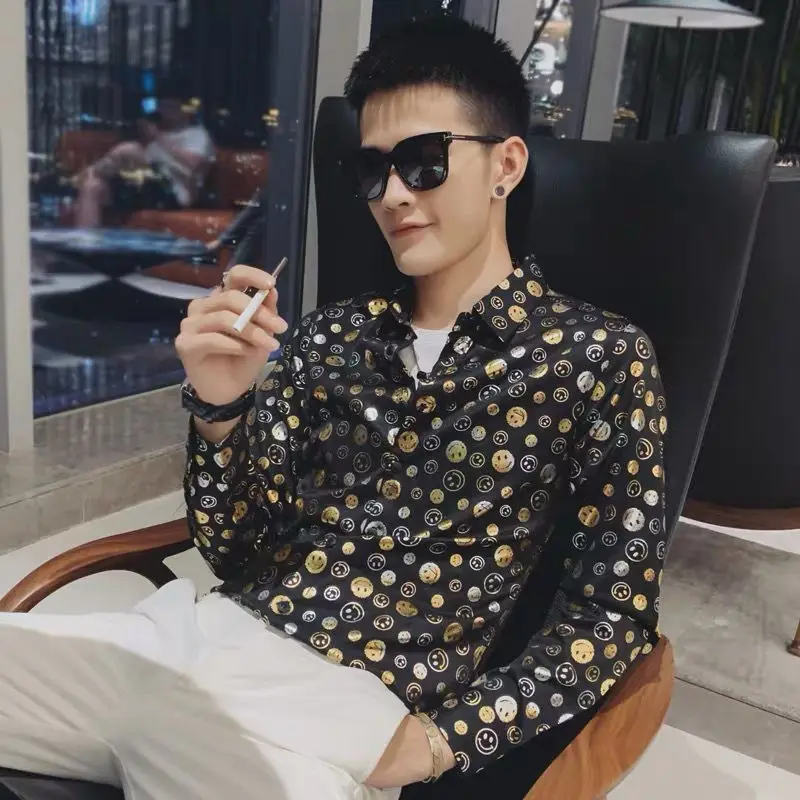 2021 autumn men's shirt long sleeve slim Korean fashion casual fashion printed shirt