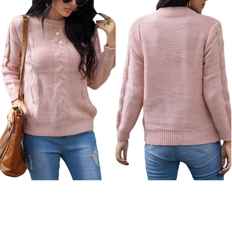

2020 Women Sweater Female Knitted Long Sleeve Pink Party Loose Tops Elegant Ladies Round Neck Spring Autumn Clothing