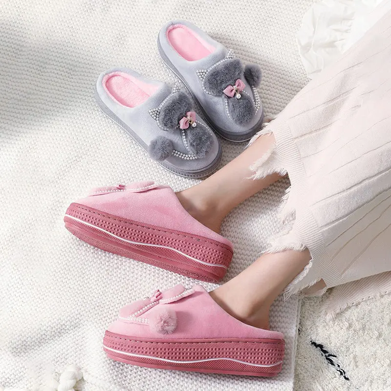 Winter Women Slippers Shoes Home Cute Thick Bottom Cat Warm Plush Ladies Shoe Fashion Flat Platform Female Casual 2021 New | Обувь
