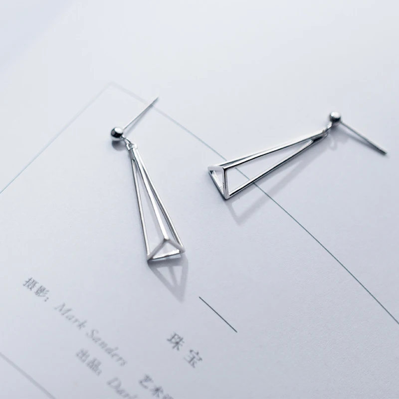 Серьги гвоздики Trusta 100% однотонные зеркальные треугольные для девочек подростков