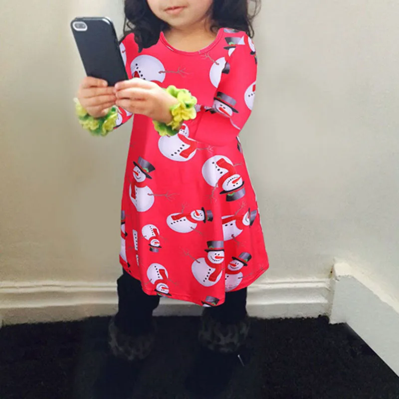 Elsvios Women Autumn Winter Christmas Dress New Year Long Sleeve Party Dress Snowman Print Mini Dresses For Parent-Kid Vestidos