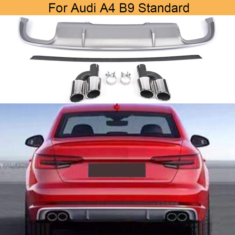 

Car Rear Bumper Diffuser Lip Guard for Audi A4 B9 Standard Sedan 2017-2019 Rear Bumper Diffuser Lip Spoiler Exhaust Tips PP