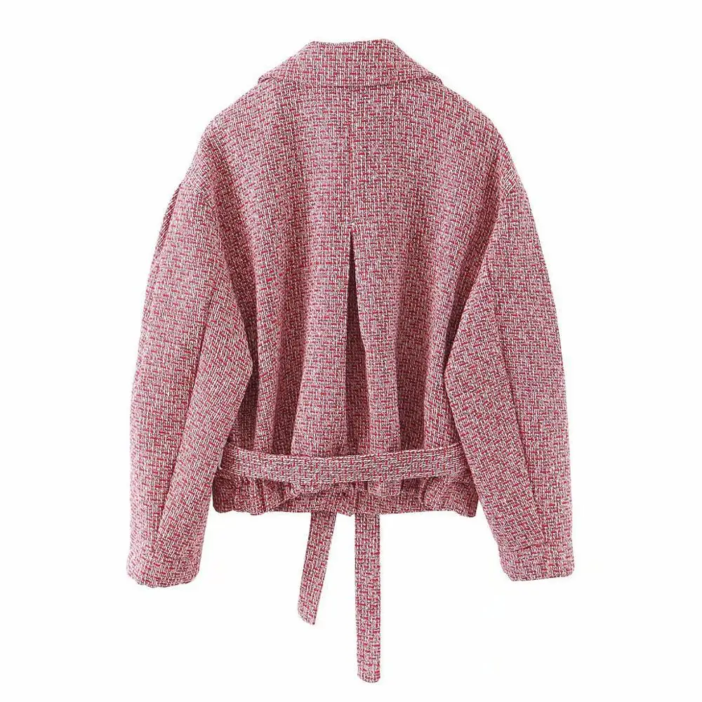 Женский клетчатый пиджак в стиле ретро разноцветный мягкий шерстяной с поясом и