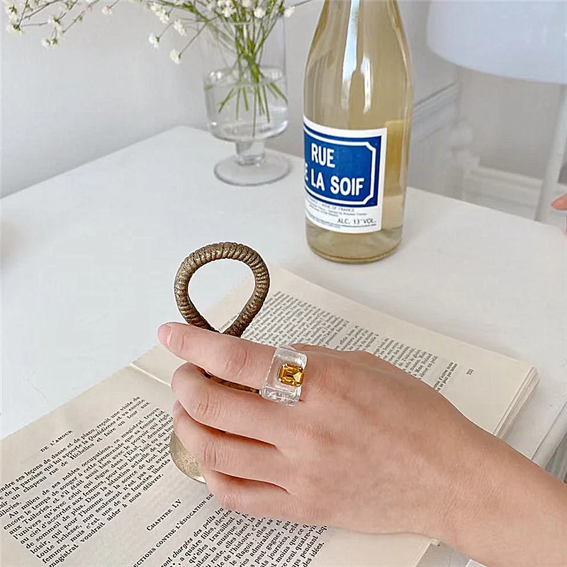 AOMU Корея коричневая прозрачная Акриловые стразы квадратное кольцо неправильные