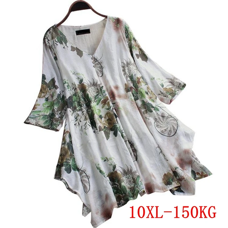Женская рубашка большого размера из хлопка и льна плюс 5XL 6XL 7XL 8XL 9XL летний