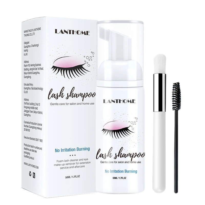 

LANTHOME Foam Cleaner Eyelash Extension Cleanser Shampoo Eyelashes Detergent Makeup Remover Tool With 2X Brush 50ML