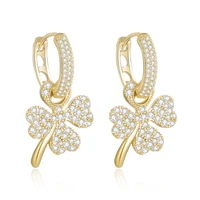 korean four leaf clover cubic zirconia earrings women ladies ear hook jewelry boucle doreille femme 2021