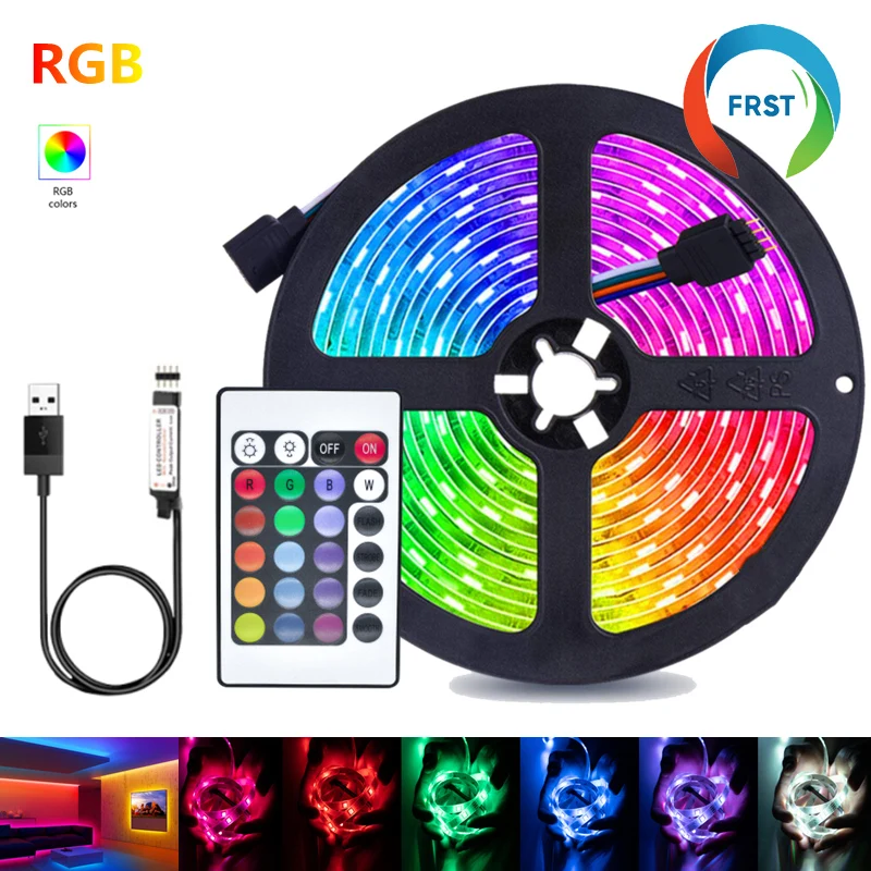 

Светодиодная лента освещения для телевизора цветной RGB 5050 USB 24 кнопки, инфракрасный Дистанционное управление на большие расстояния светиль...