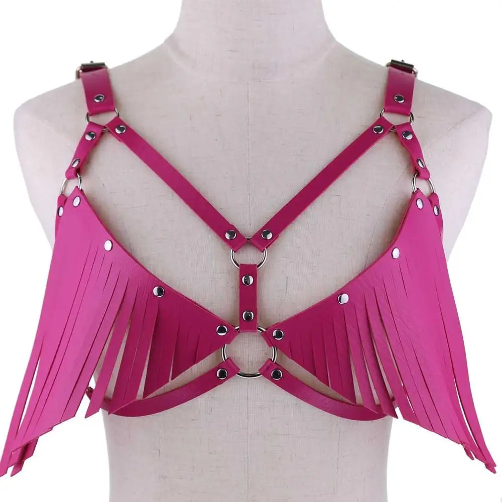 Женский кожаный бюстгальтер в стиле панк с кисточками | Украшения и аксессуары