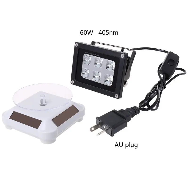 

60W 405nm UV LED Resin Curing Light Lamp Solar Power Turntable US/UK/EU/AU Plug