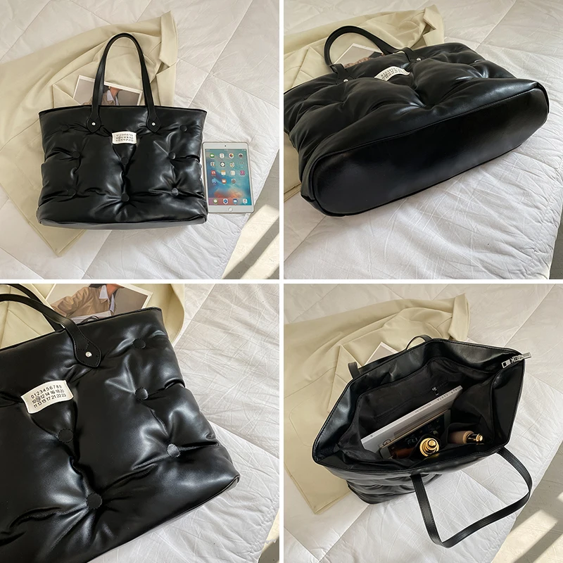 large padded handbags fashion soft leather shoulder bag for women new space down cotton shoulder handbags ladies puff bag purse free global shipping