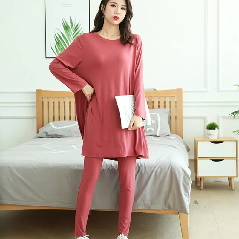 

Cotton Pajamas Two-piece Suits For Women Long Sleeve Tops&Pants XXL 3XL Plus Size Home Clothes Pajamas Suit Round-Neck Sleepwear