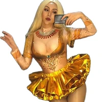 sparkling gold rhinestones sequin ball gown women latin ballet dance dresses performance costumes nightclub stage wear