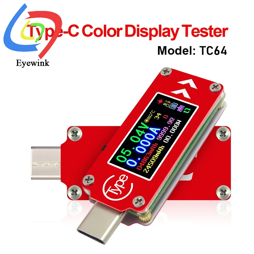 USB вольтметр Амперметр TC64 Type C с цветным ЖК дисплеем измеритель напряжения и тока