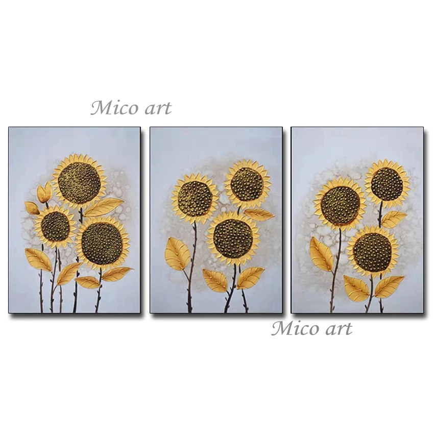 

3 Panel Sunflower Oil Painting Wall Pictures Pure Hand Drawn Modern Home Wall Decoration Group Paintings Artwork Unframed Art