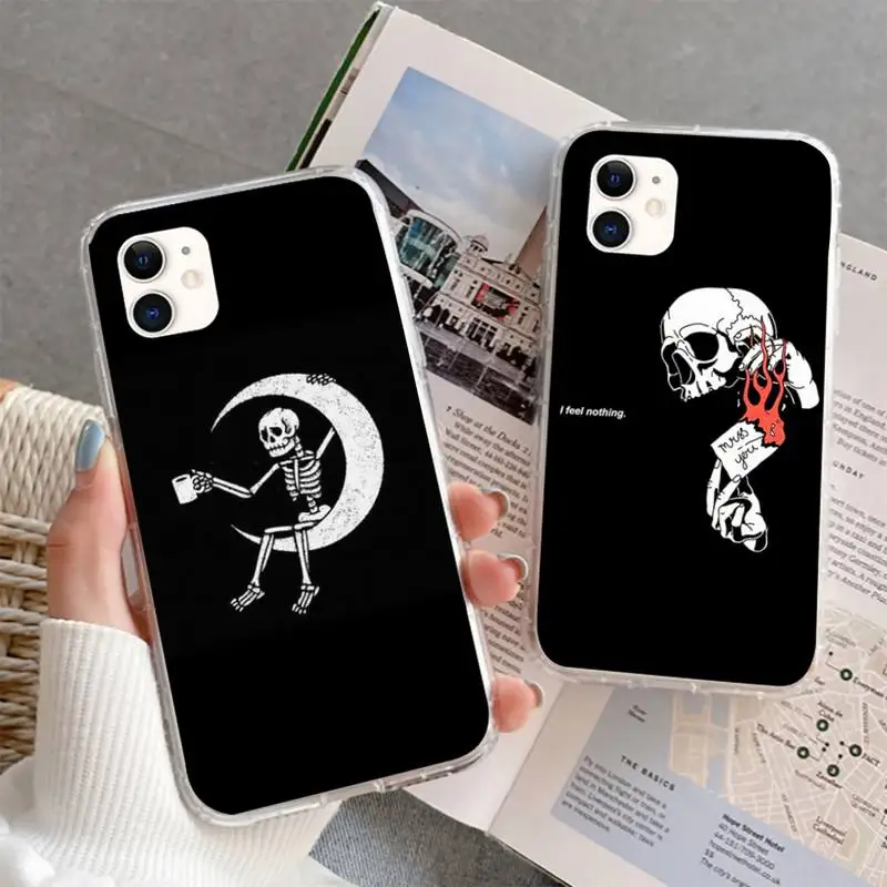 

Funny Skeleton Man Phone Case For iphone 5s 6 7 8 11 12 plus xsmax xr pro mini se soft Transparent Cover Fundas Coque