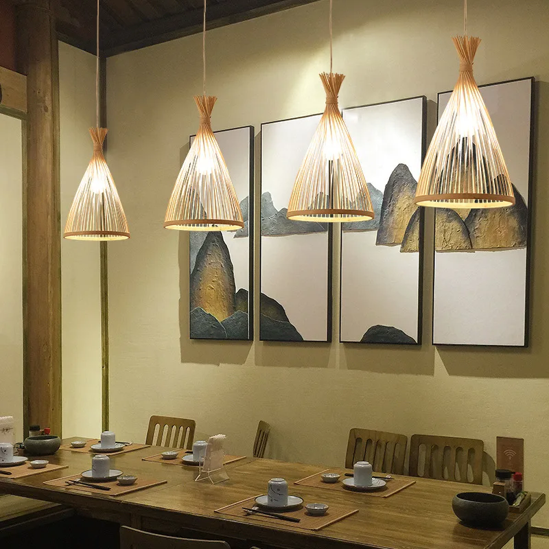 

Led dining room chandelier bamboo tea room Zen creative personality simple Japanese B & B hotel living room bamboo Chandelie