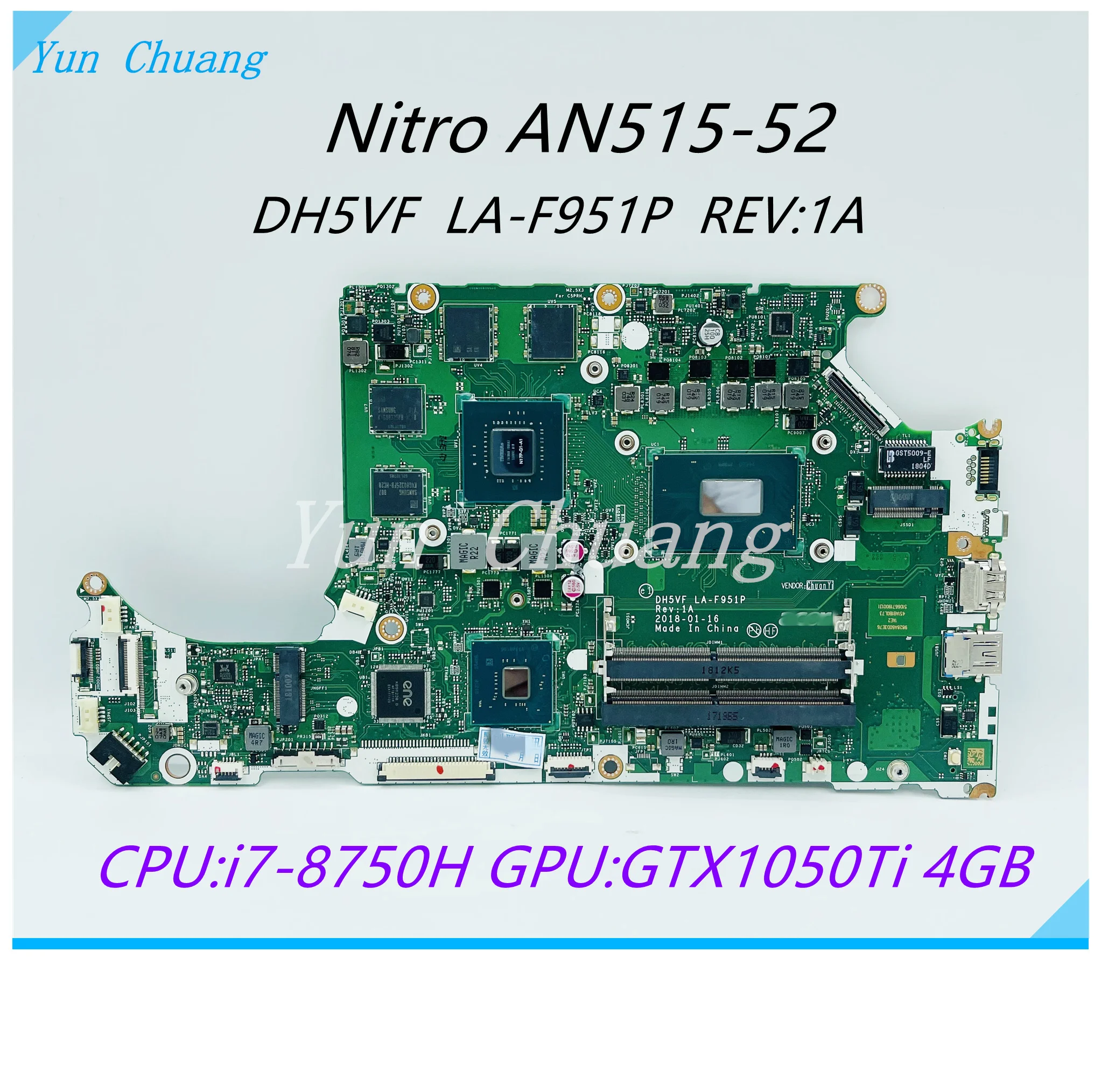 Фото DH5VF LA-F951P REV:1A для Acer Nitro AN515-53 AN515-52 A715-72G материнская плата ноутбука с I7-8750H CPU GTX1050 4 Гб