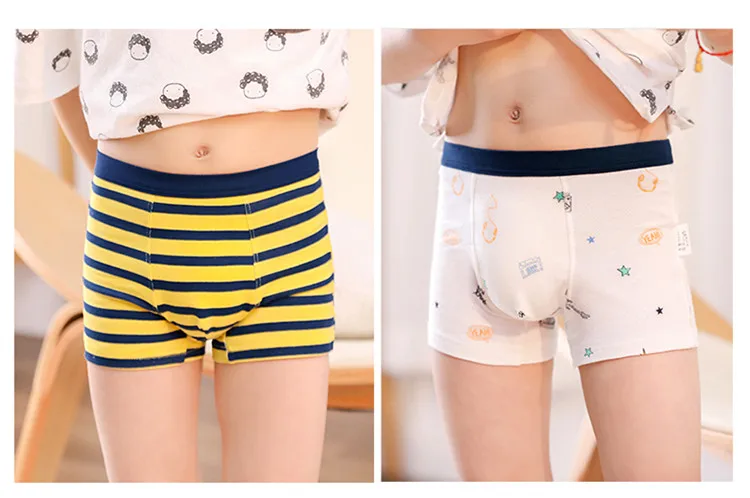 

2pcs/lot Striped Yellow Boy Underwear Boxer Graphic Summer Boy Cotton Panties Kids Clothes 3 4 6 8 10 12 14 Years Old OKU203017
