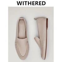 withered 2021 ss england style office lady pleating real leather slip on loafers women shoes woman women shoes women flat shoes