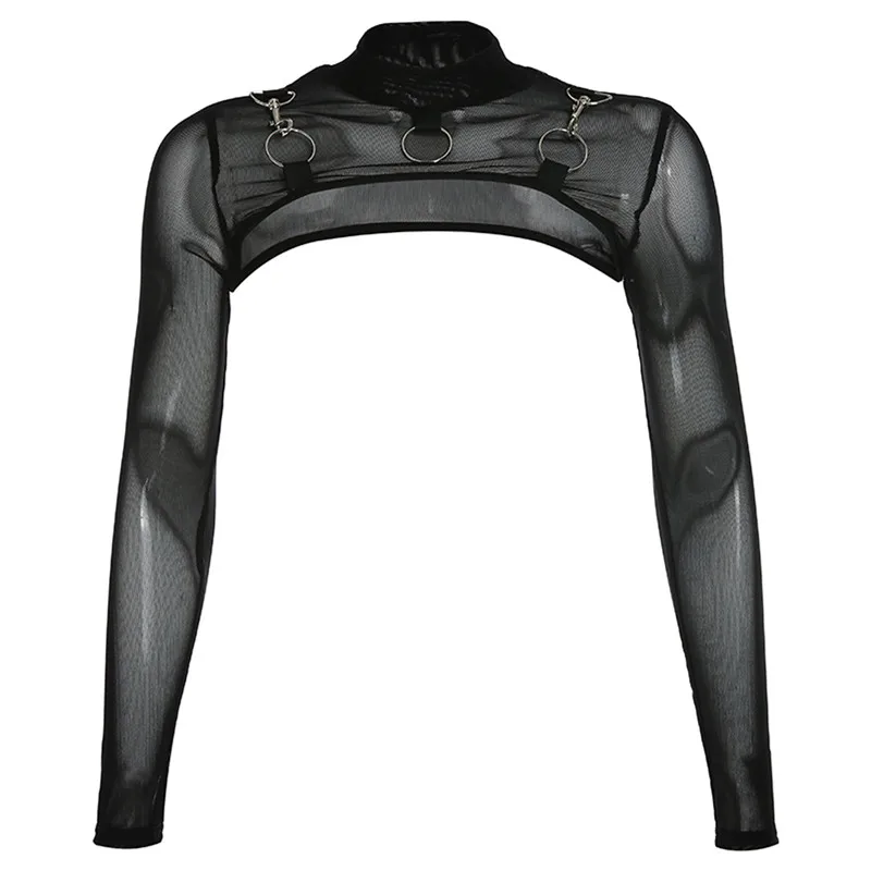 

Sexy Women Mesh Transparent Long Sleeve Turtleneck Crop Tops Blouse Sexy Young Girls Hip hop Style Crop Tops Autumn Casual