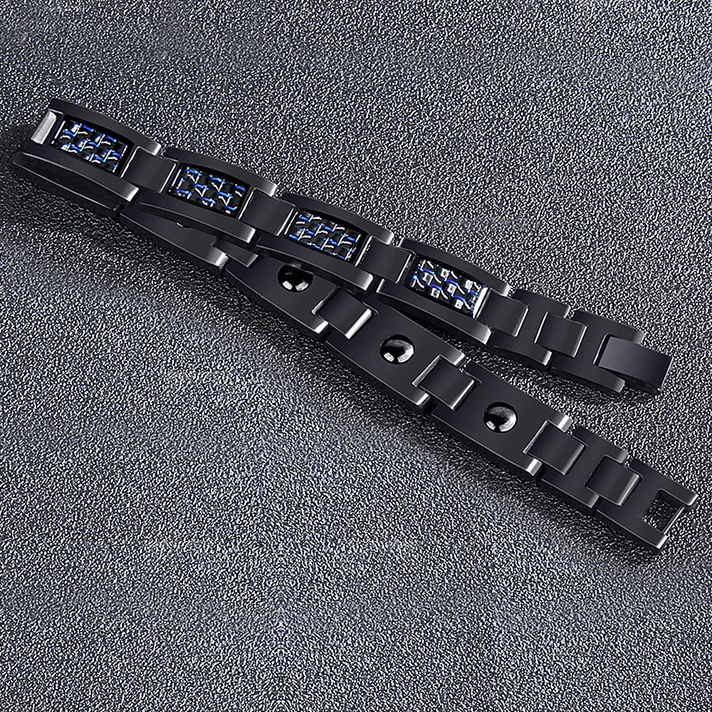 FINE4U B393 Mens Blue Carbon Fiber Titanium Magnetic Bracelet Magnet for Pain Relief | Украшения и аксессуары