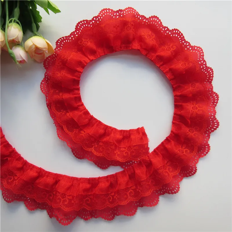 1 ярд красная 3-слойная плиссированная органза кружевная лента сборная сетчатая