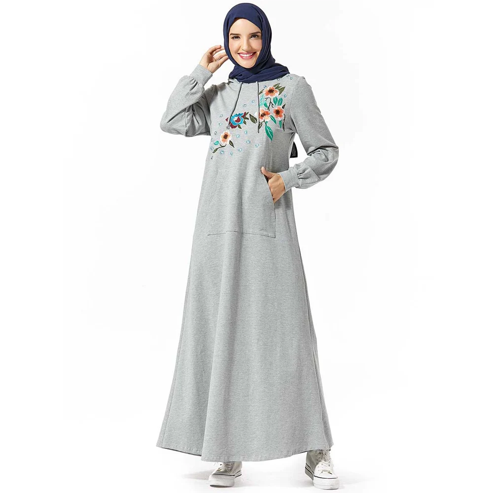 Женское длинное платье свитер с капюшоном Abaya Кафтан мусульманской вышивкой и