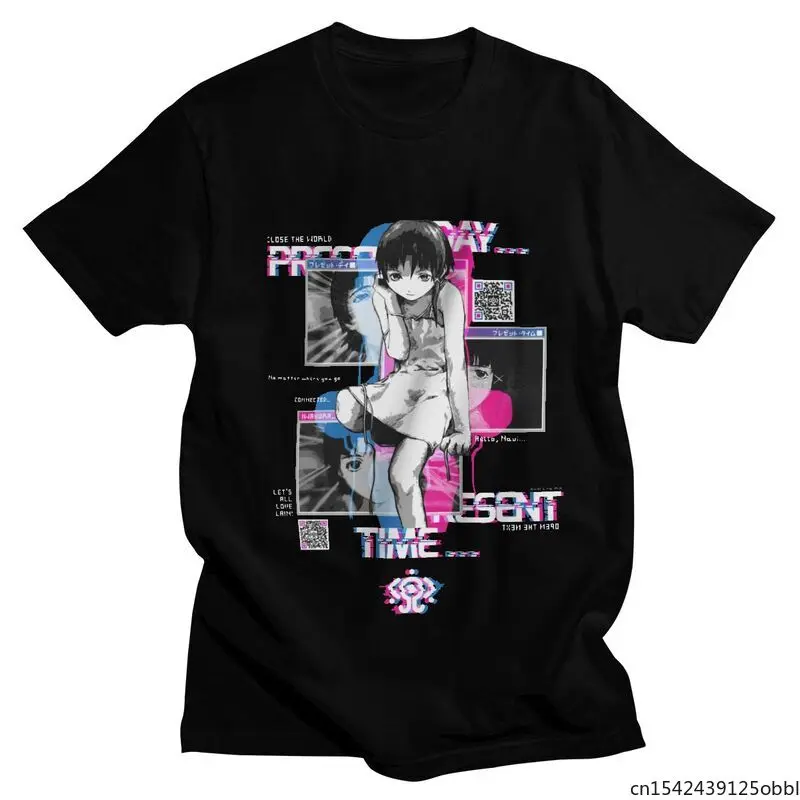 

Men's Glitch Style Serial Experiments Lain Harajuku Streetwear Manga Anime Short Sleeve T Shirt Merch