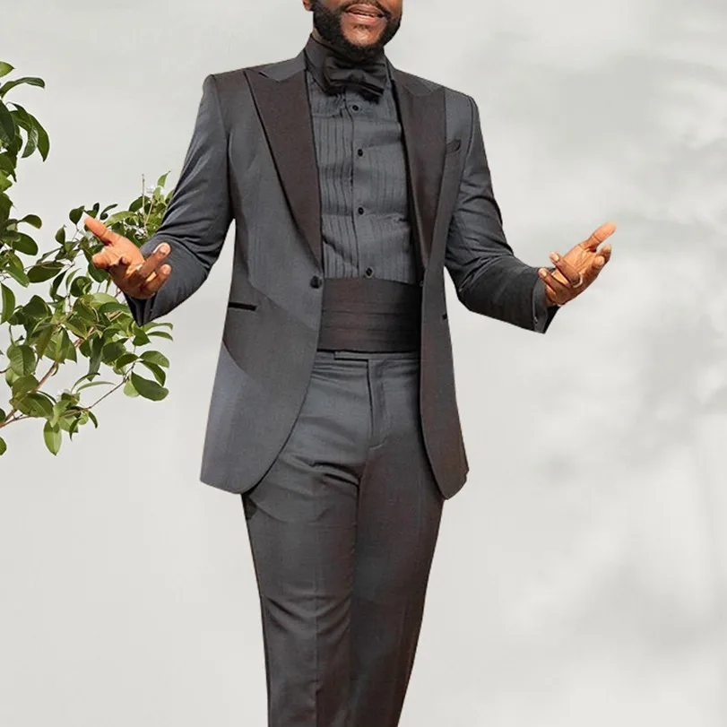 

Groomsmen Best Men Tuxedos,Big Peaked Lapel One Button Male Business Office Wear Suit,Custom Made 2 Pcs Groom Terno