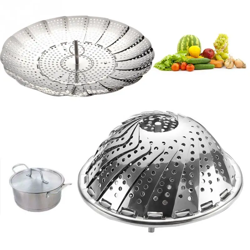 

Folding Dish Steam Stainless Steel Food Basket Mesh Vegetable Vapor Cooker Steamer Expandable Kitchen Tool Steamer