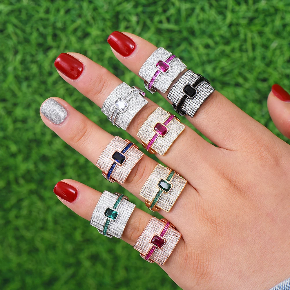 

KellyBola Trendy Design Luxury Statement Stackable Ring For Women Wedding Cubic Zircon Engagement Dubai Punk Bridal Finger Rings