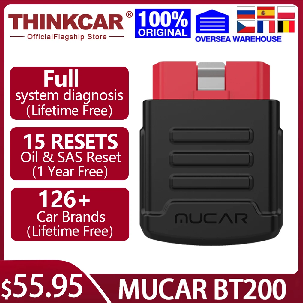 

Диагностический инструмент THINKCAR MUCAR BT200 OBD2, полный диагностический прибор, Бесплатная диагностика, сканер OBD2, считыватель кодов сброса масл...
