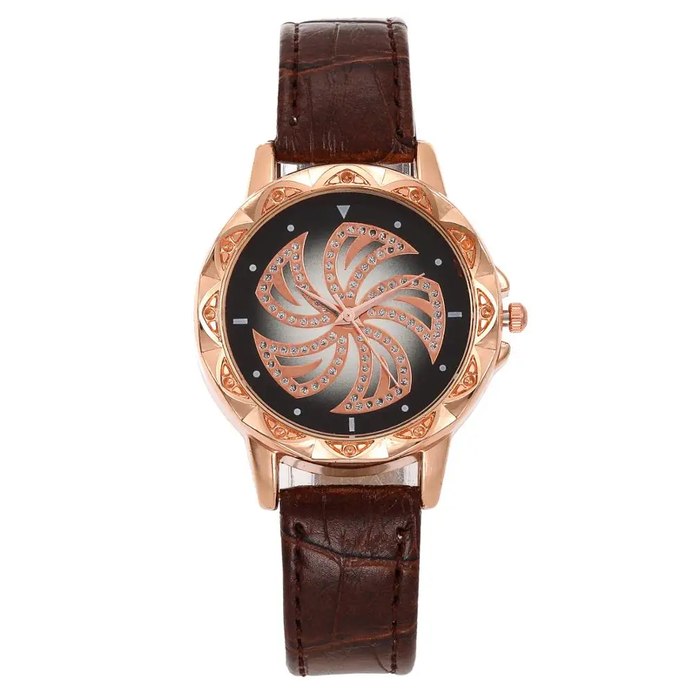 Модные женские розовые с золотыми цветами и стразами Роскошные наручные часы