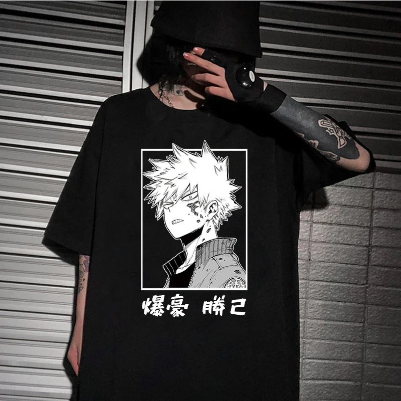 Футболки с круглым вырезом и принтом My Hero academic Bakugou Katsuki удобные топы короткими