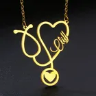 Ожерелье под заказ с именем стетоскопа для женщин, ожерелье из нержавеющей стали под заказ с индивидуальным золотым сердечком, ювелирные изделия