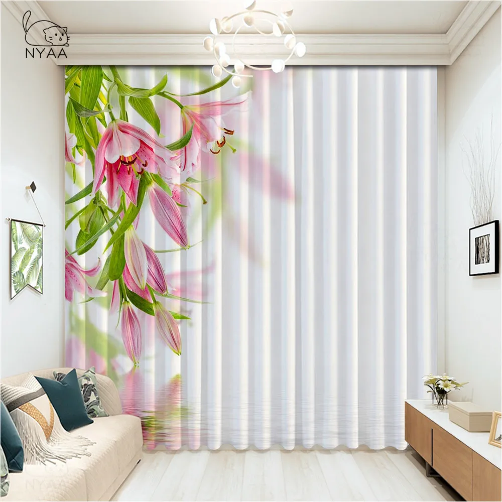

Beautiful Colorful Flower Curtains For Bedroom Children Floral Curtain Chinese-Style Rope Blackout Curtains Green Micro Shading