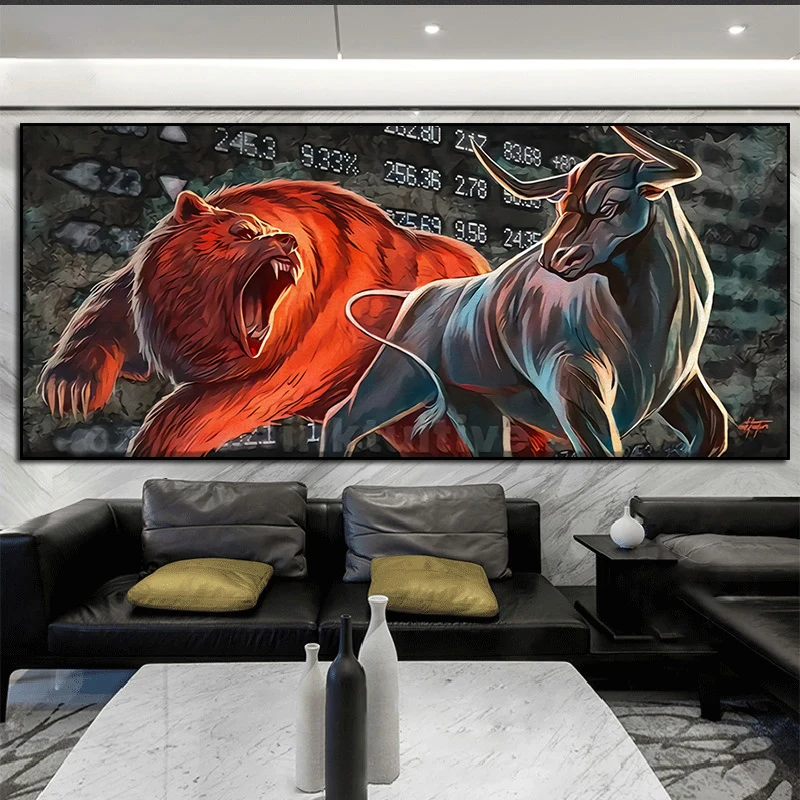 Stunning Bull Bear Canvas Painting Wall Art Quote Motivational Poster and Print Animal Picture For Living Room Home Decor Cuadro | Дом и сад